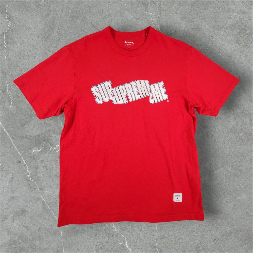 Supreme Shirt Mens Large Red Fragmented Cut Logo Spellout S/S 2021 Short Sleeve